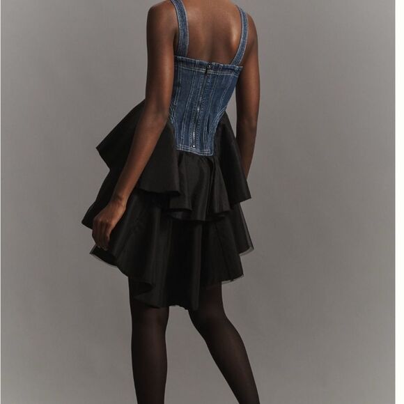 NEW Anthropologie‎ Pilcro sleeveless denim bodice tiered mini dress size large - Picture 2 of 16